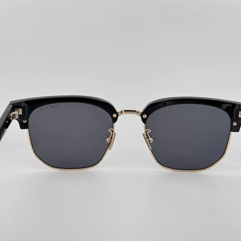 Tom Ford Sunglasses TF1165-K 01A Black Gold Horn Rim Gray Lens 54-20-145 New